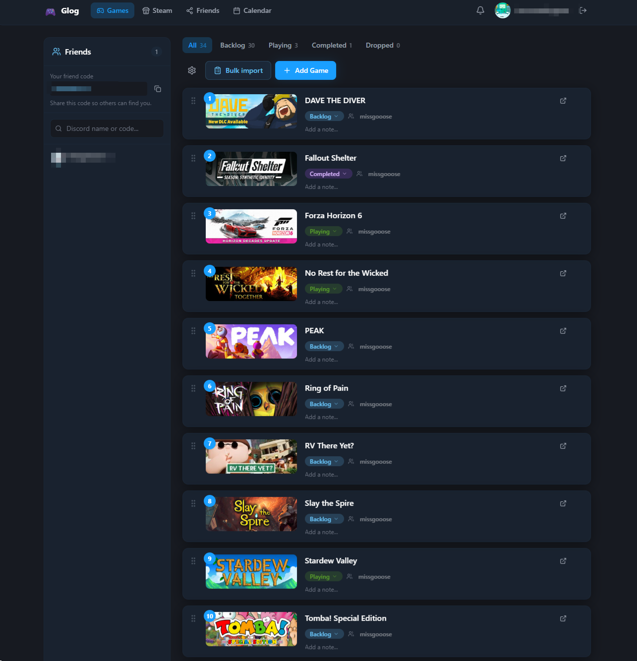 Glog: Game Backlog & Play Scheduler